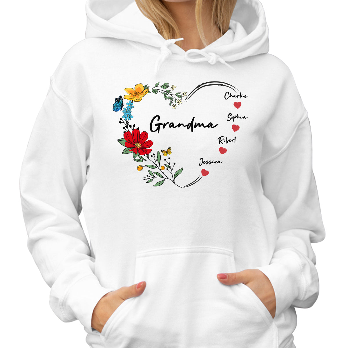 Grandma Mom Hearts Flower Kids Names Personalized Shirt