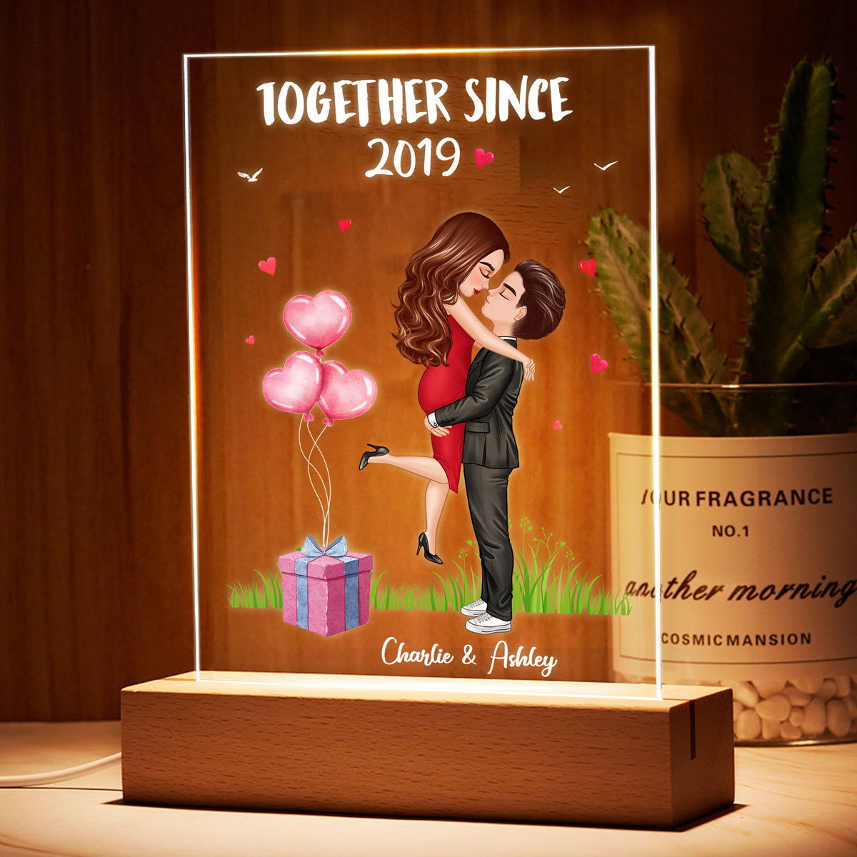 Hugging Couple Balloon Personalized Acrylic LED Lamp Night Light