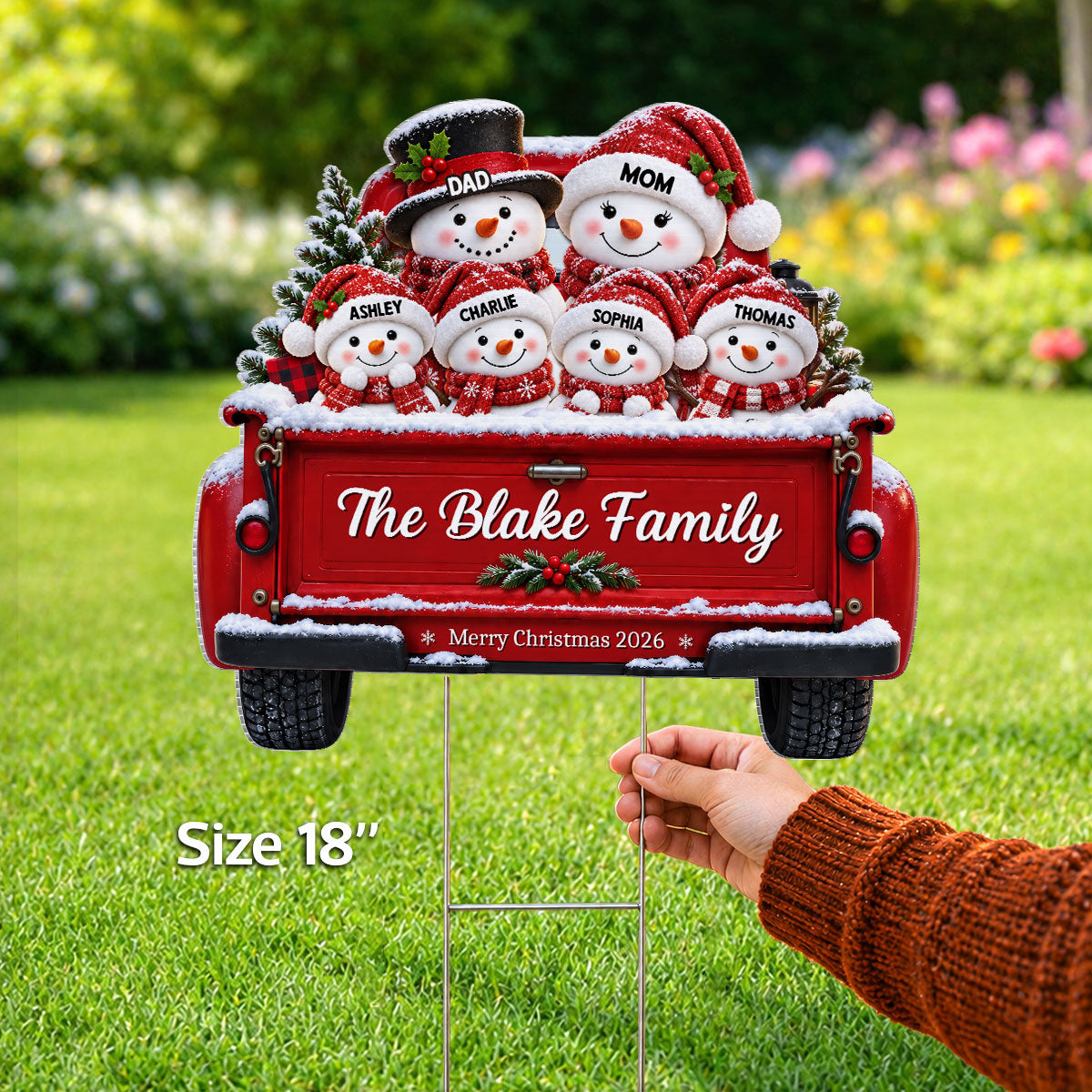 Christmas Cute Snowman Family On Truck 2D Flat Printed - Personalized Yard Sign - Christmas Decor For Family, Grandparents