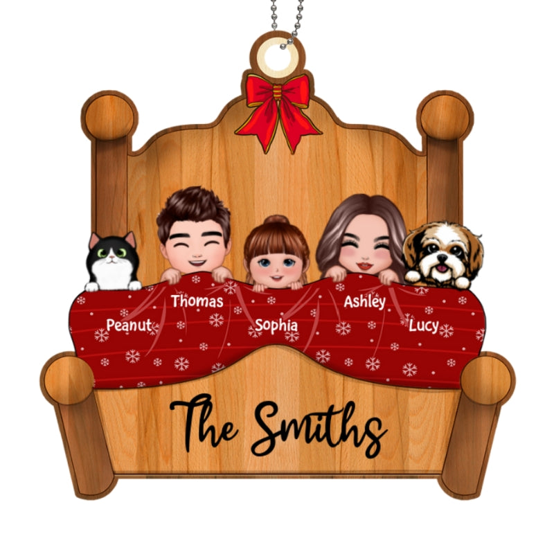 Christmas Whole Doll Family Couple Dad Mom Kid Dog Cat Personalized Wooden Ornament