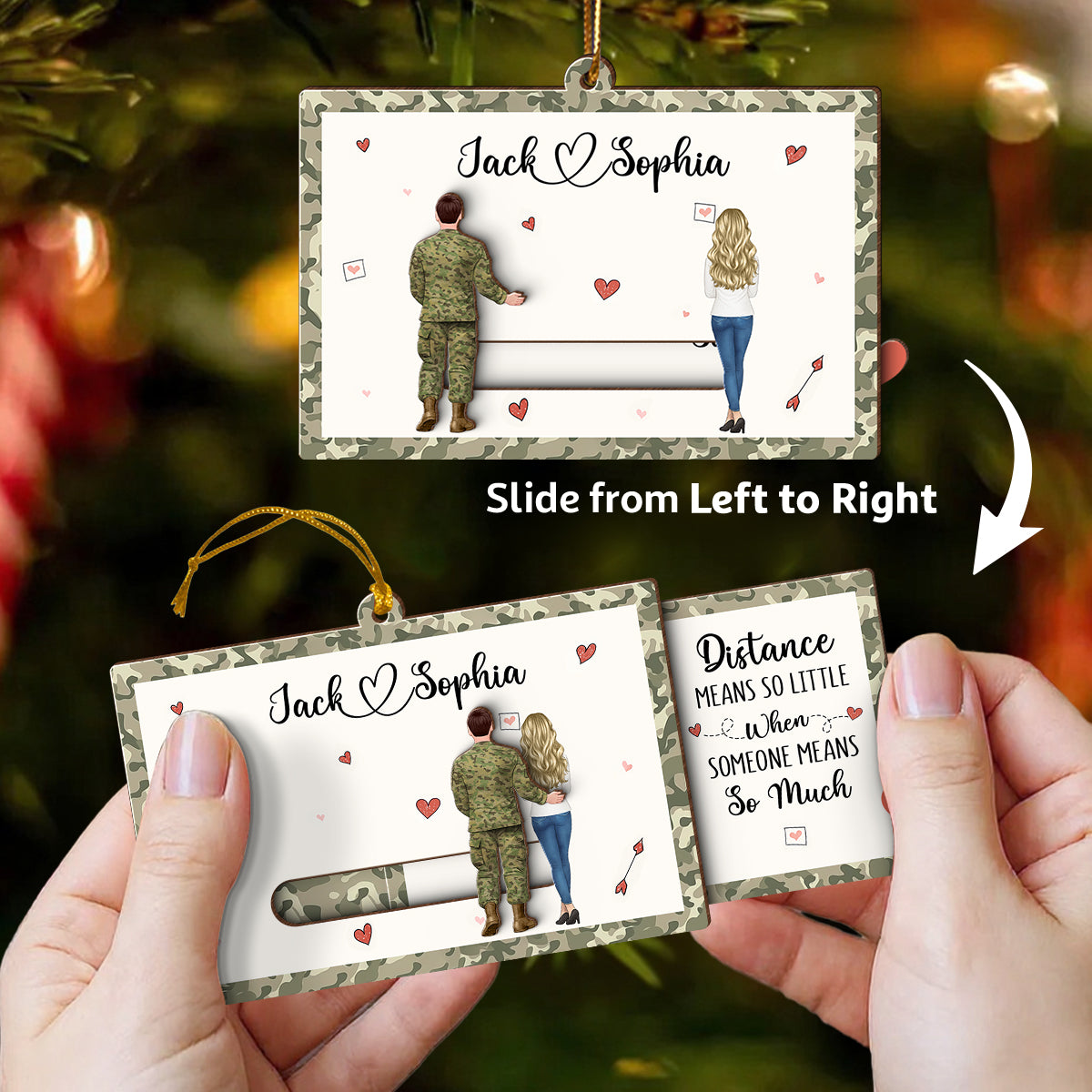 Distance Mean Nothing When Someone Mean Everything - Personalized Slide Ornament - Christmas Gift For Army Couple