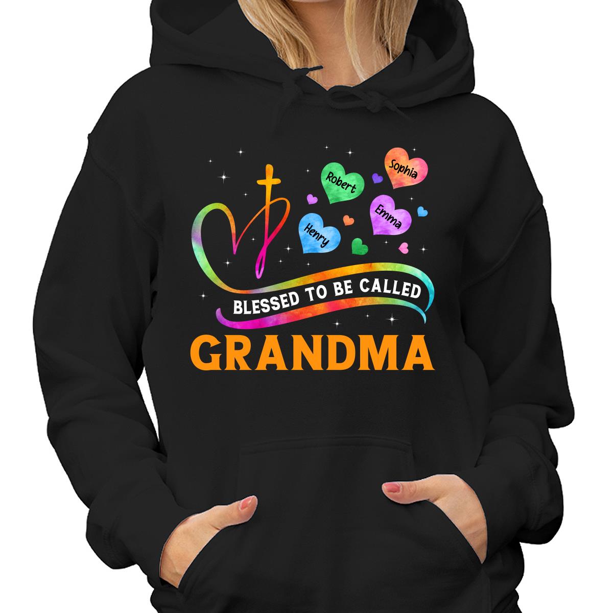 Blessed To Called Grandma Grandkids Colorful Heart Cross Personalized Shirt