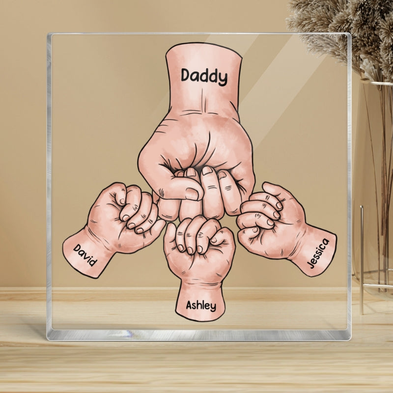 Dad Grandpa And Kids Fist Bump Hands Father's Day Gift Personalized Square Acrylic Block