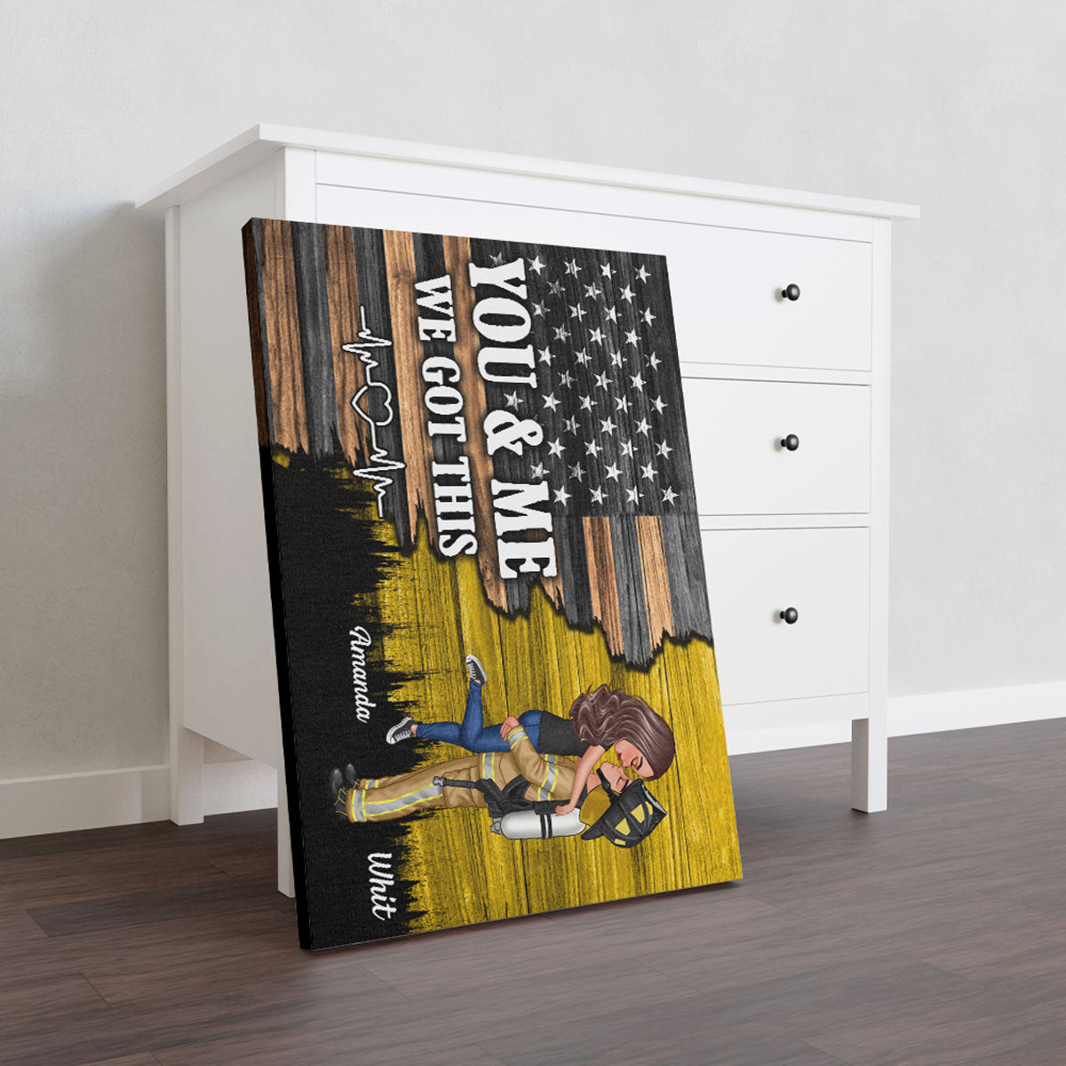 Hero Couple Nation Flag Gift by Occupation For Her, For Him Personalized Canvas