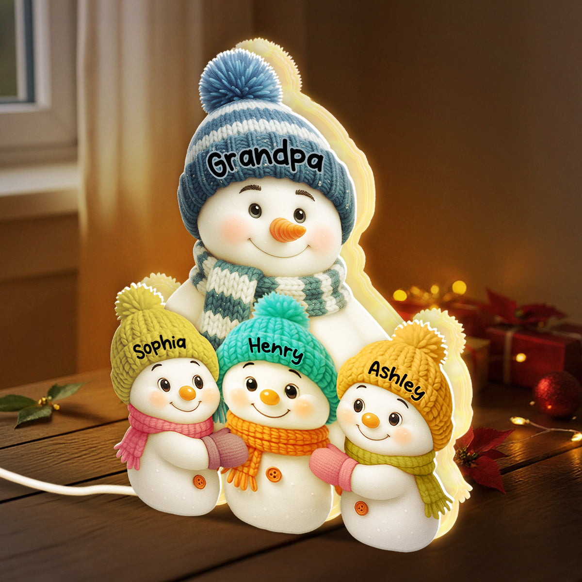 Snowman Grandpa and Grandkids Personalized Light Box - Christmas Gift for Grandpa