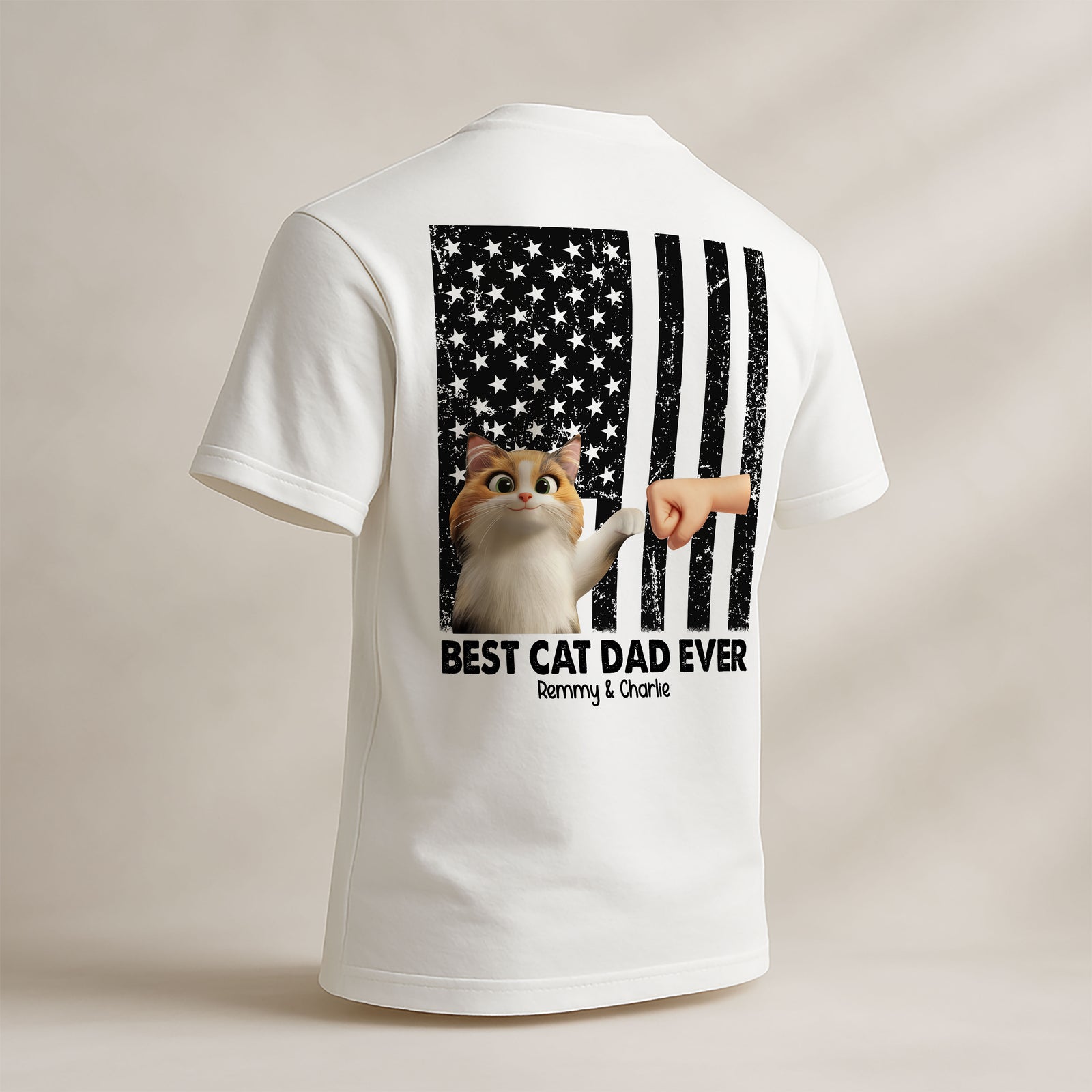 Best Cat Dad Ever Nation Flag Cute Cartoon Cat Personalized Shirt, Father's Day Gift for Cat Dads, Gift for Husband