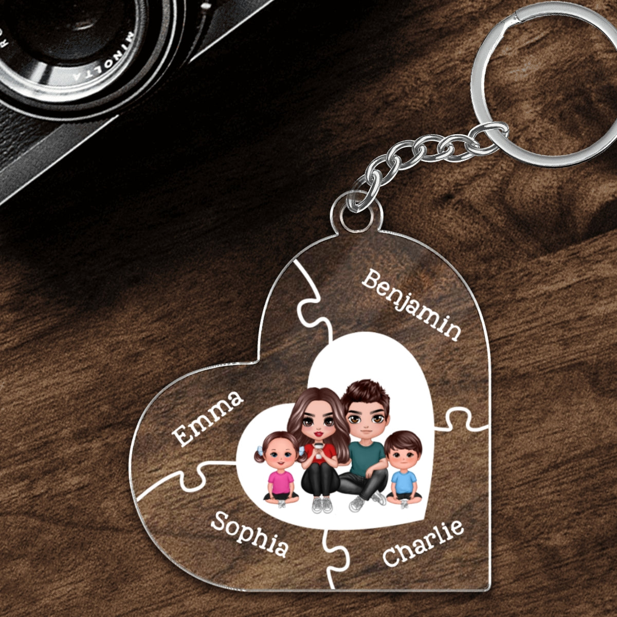 Together We Make A Family Puzzle Heart Personalized Acrylic Heart Keychain
