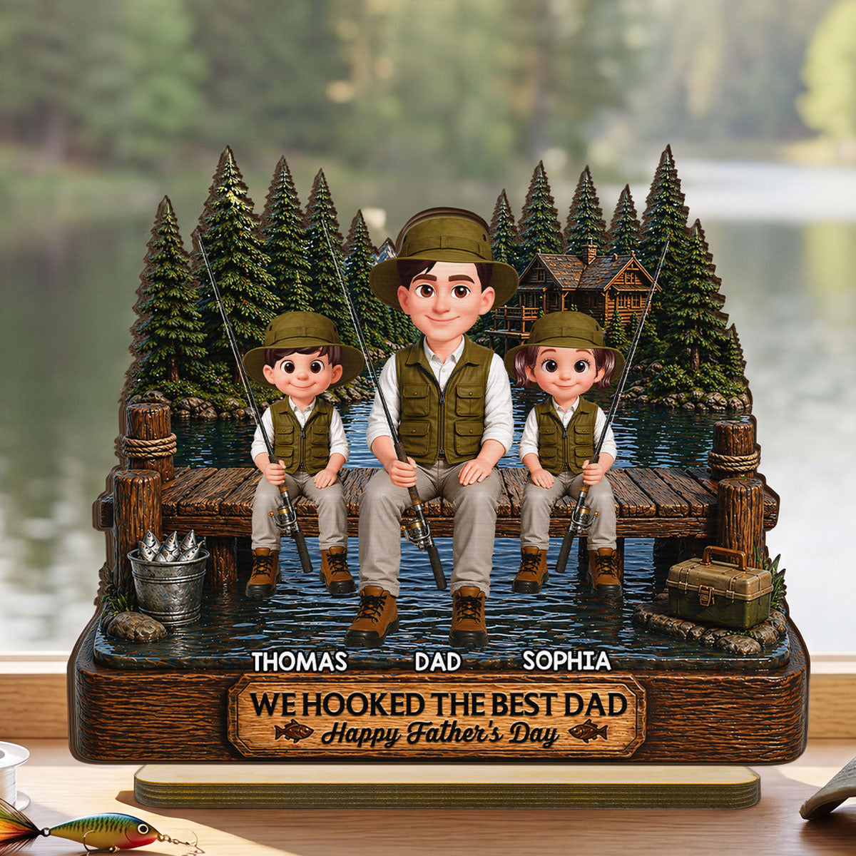 Fishing We Hooked The Best Dad - Personalized 2-Layered Wooden Plaque - Father's Day Gift For Fishing Dad, Fishing Lovers