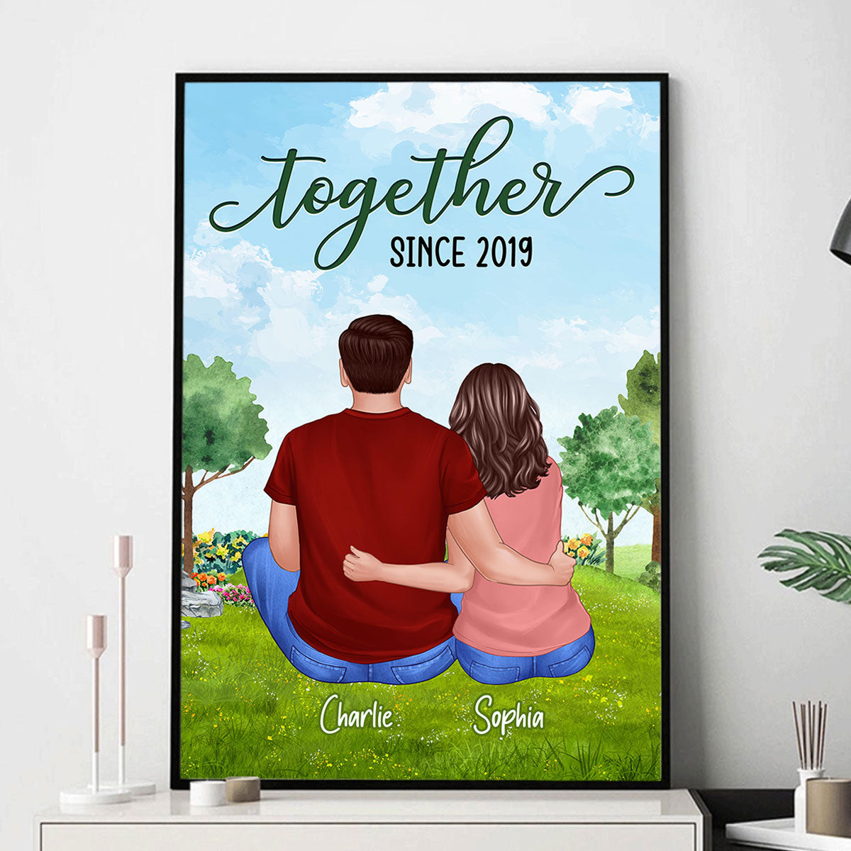 Couple Sitting Back View In The Park Personalized Vertical Poster