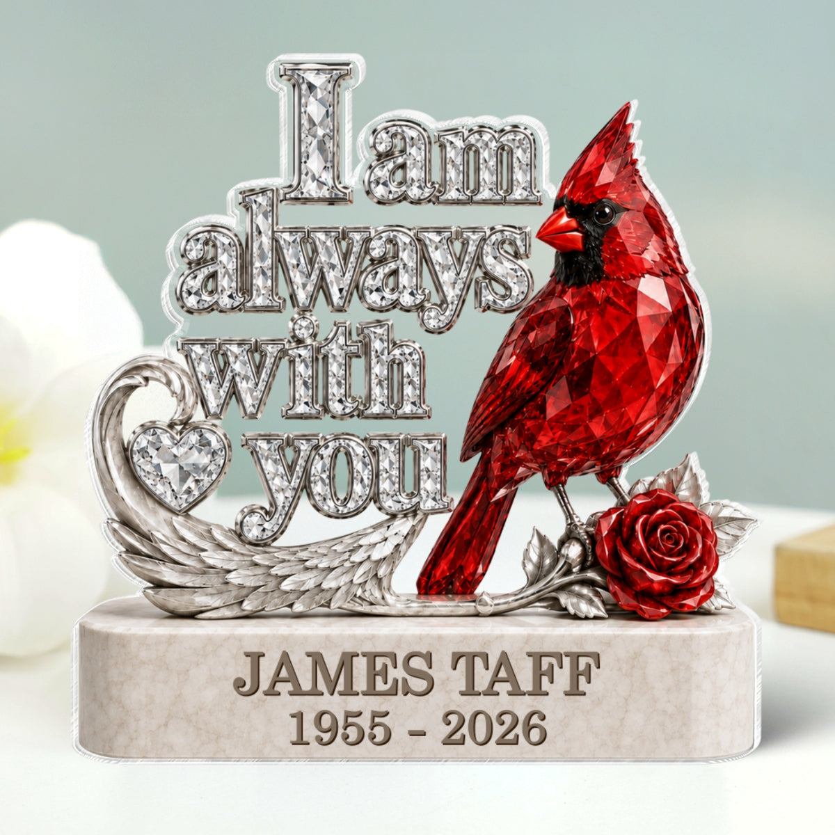 I Am Always With You Cardinal Memorial - Personalized Acrylic Block Plaque - Memorial Gift, Sympathy Gift