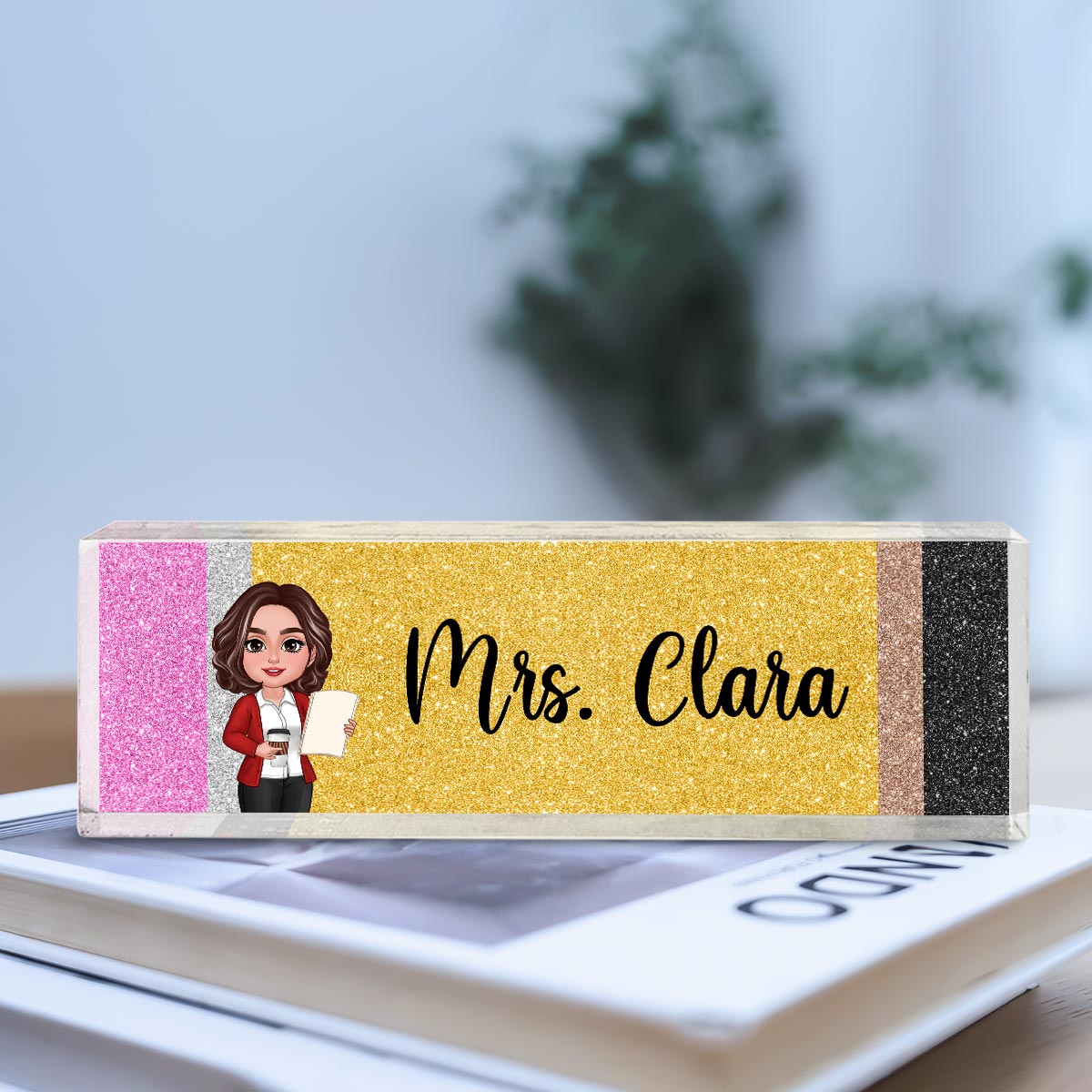 Teacher Pencil Personalized Acrylic Desk Name Plate, Gift For Teacher