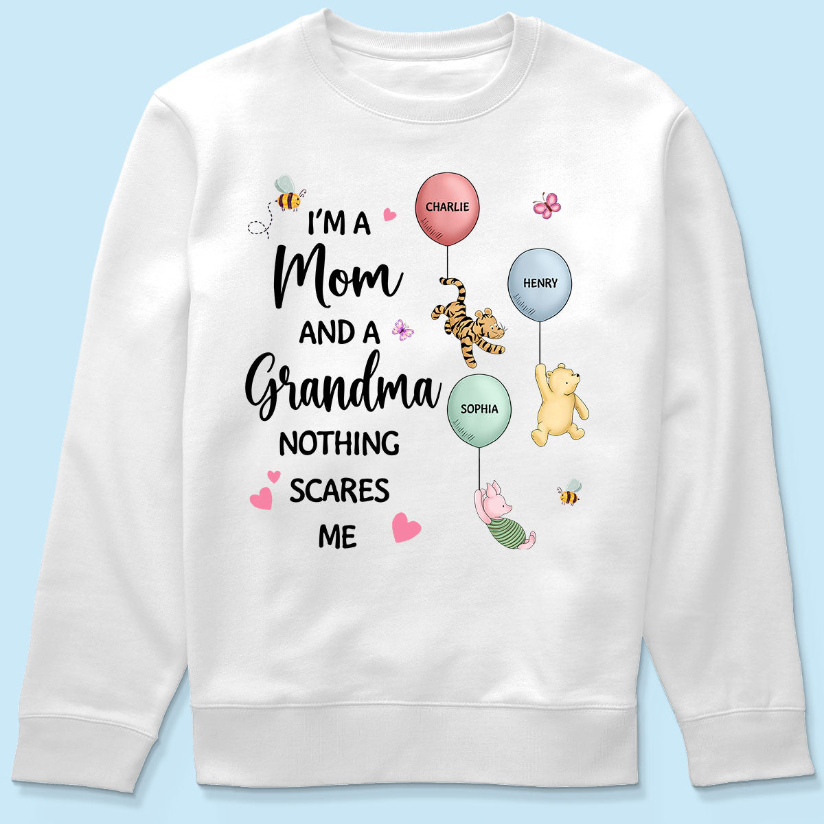 Nothing Scares Me I‘m A Mom And A Grandma Cute Characters Personalized Shirt
