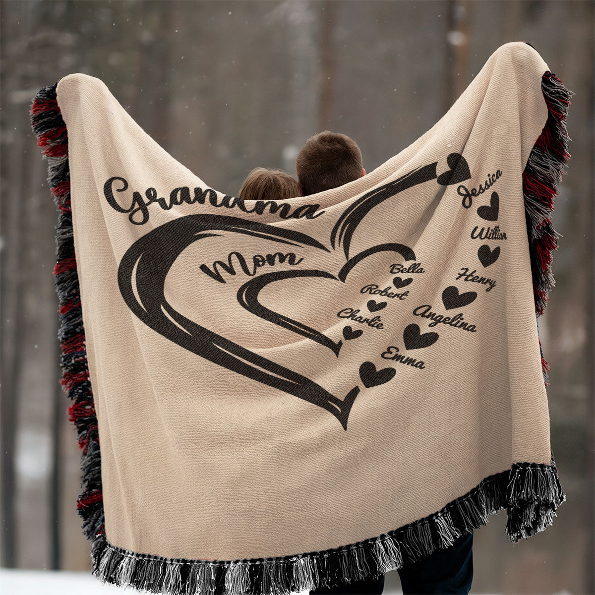 Grandma Mom Hearts Kids And Grandkids Names Personalized Tapestry Woven Blanket, Gift For Grandma, Mom