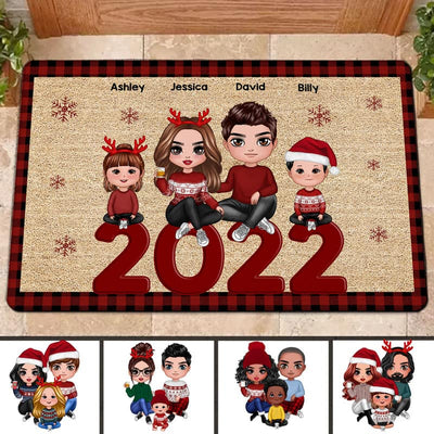 Family Sitting 2022 Christmas Personalized Doormat