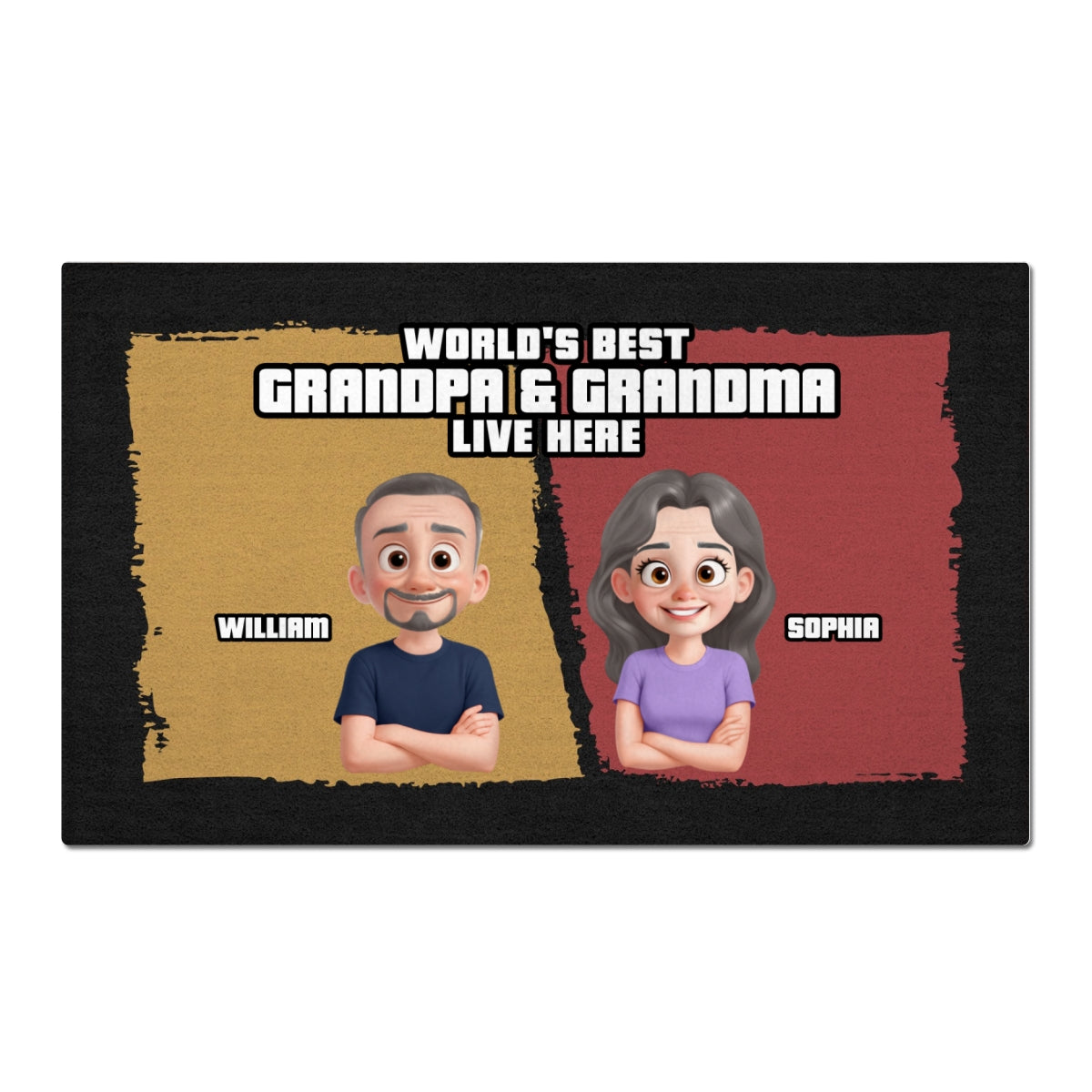 Cute Cartoon World Best Grandpa Grandma Grandparents Live Here Personalized Doormat