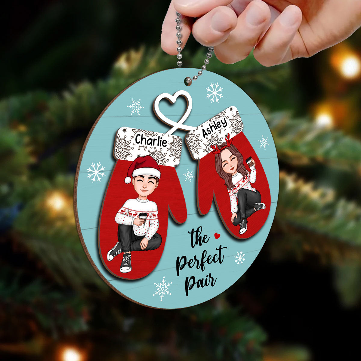 Perfect Pair Happy Christmas Couple Personalized 2-Layer Wooden Ornament