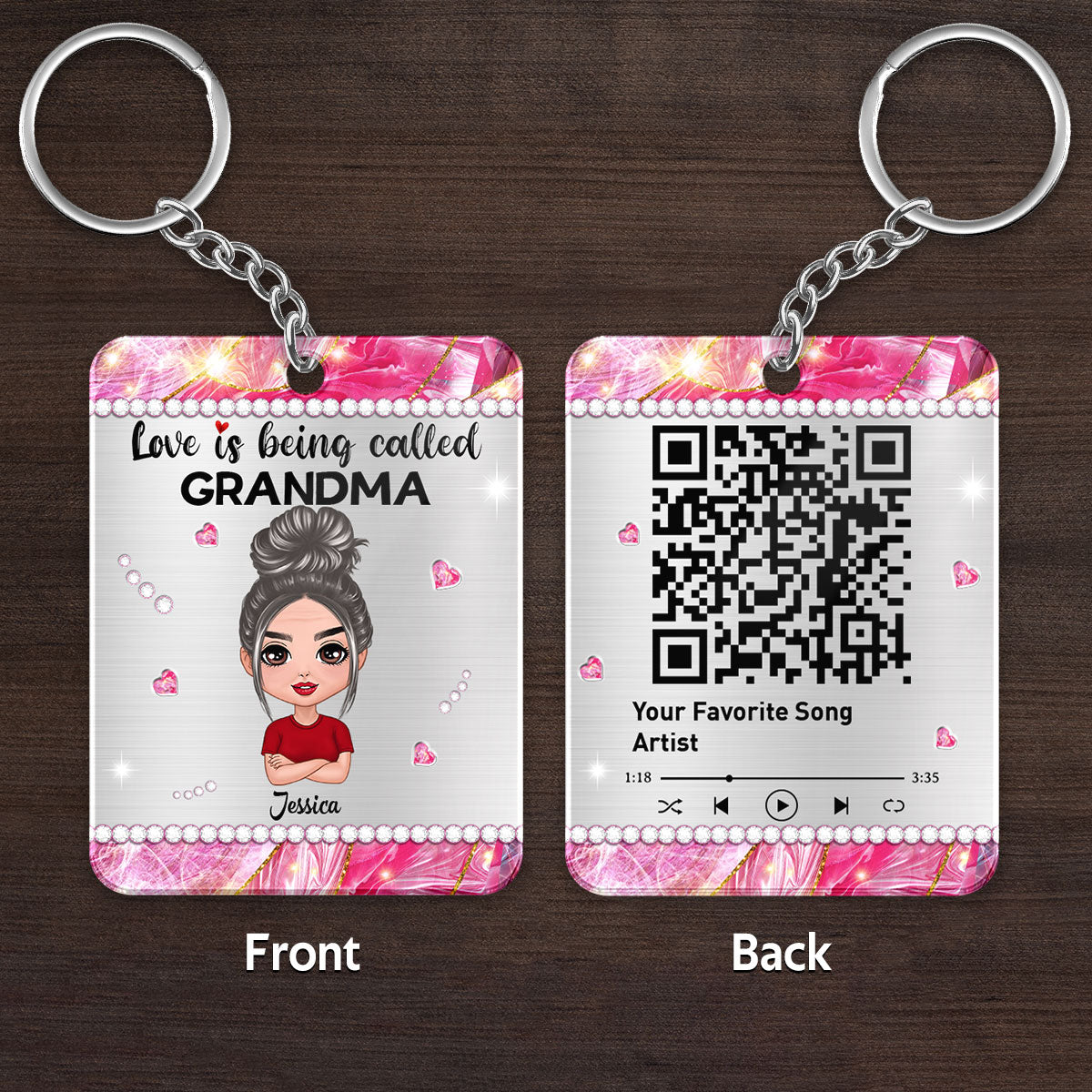 Beautiful Pattern Love Being Called Grandma Favorite Song Scannable QR Code Personalized Acrylic Keychain