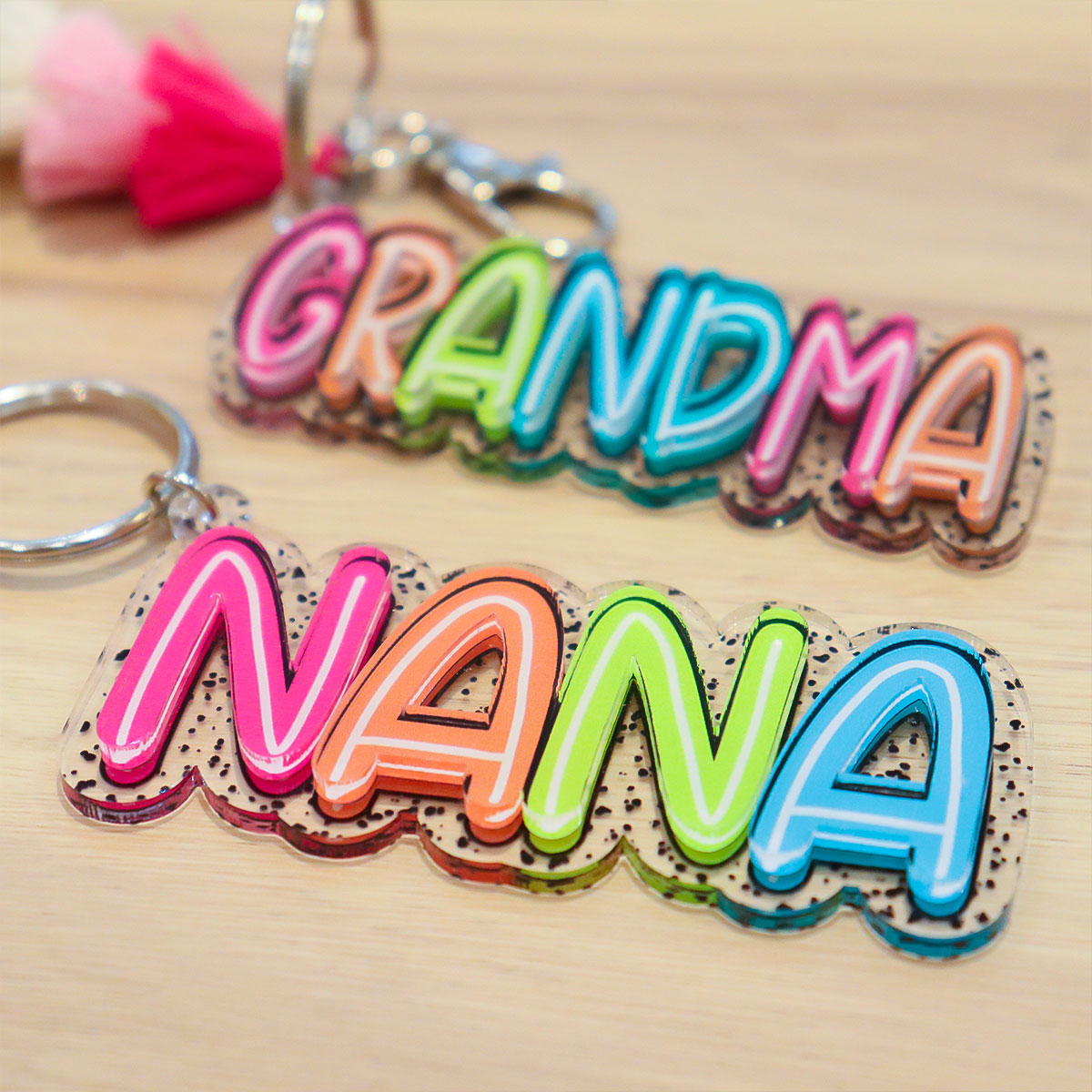 Grandma Mom Colorful Pattern Personalized 2-Layer Acrylic Keychain