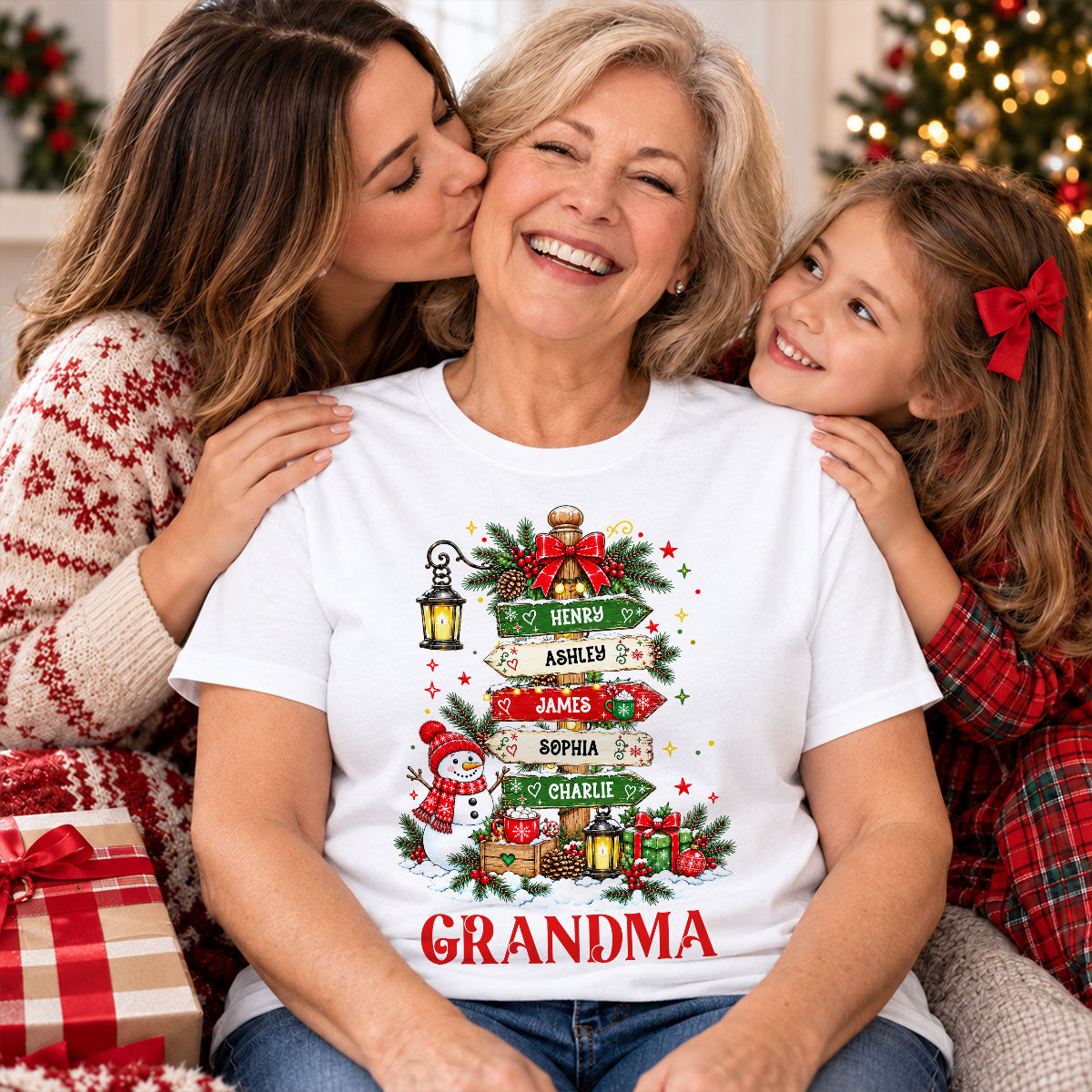 Heartwarming Christmas Signposts Custom Grandma Grandkids Names - Personalized Shirt - Christmas Gift For Grandma