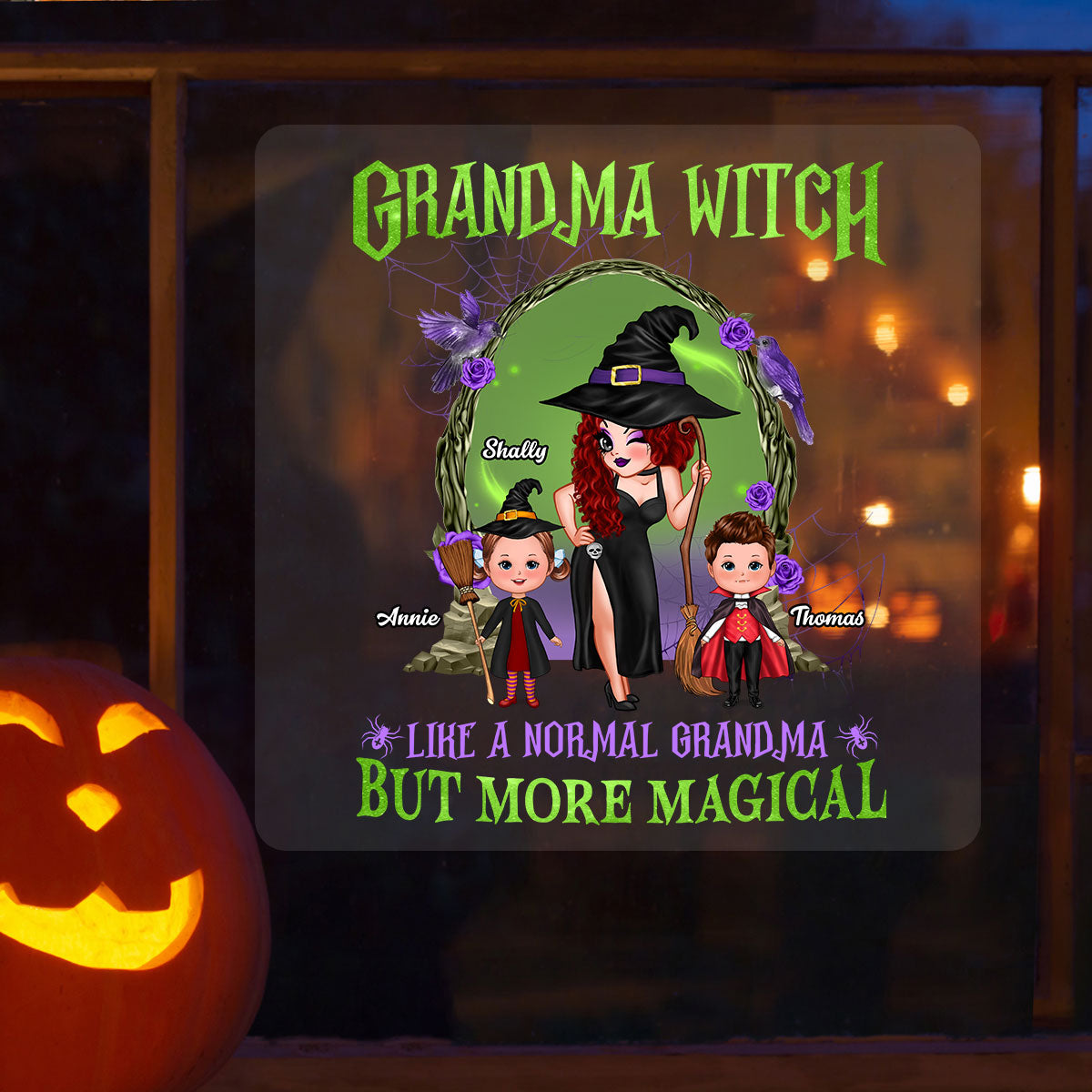 Purple And Green Pretty Grandma Halloween Personalized Decal, Halloween Decor