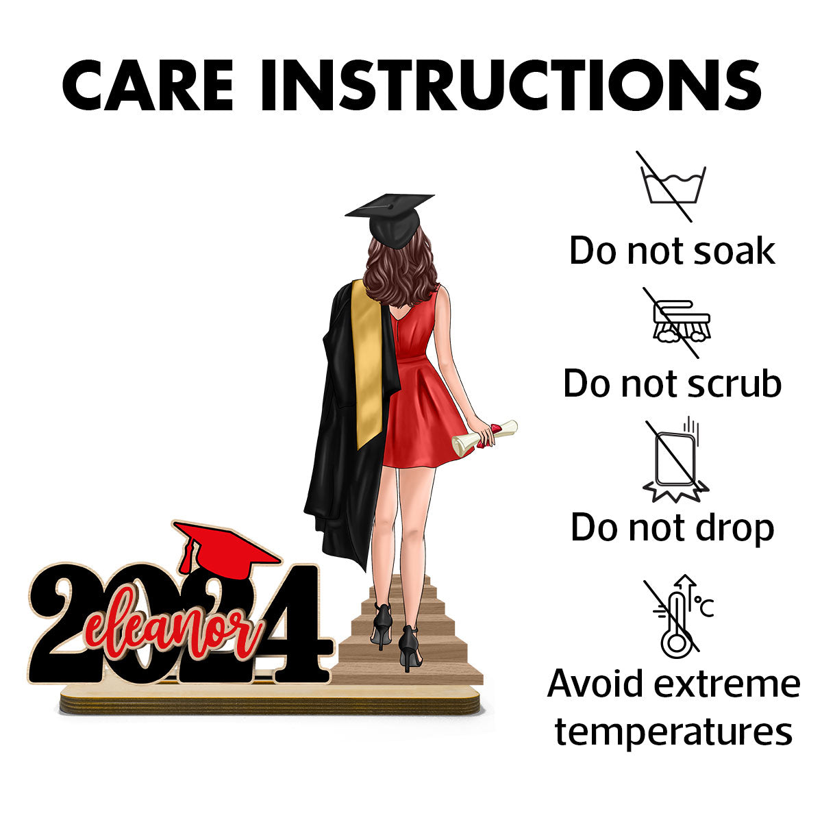 Graduation Gift Graduate Senior Back View Class Of 2024 Personalized Standing Wooden Plaque