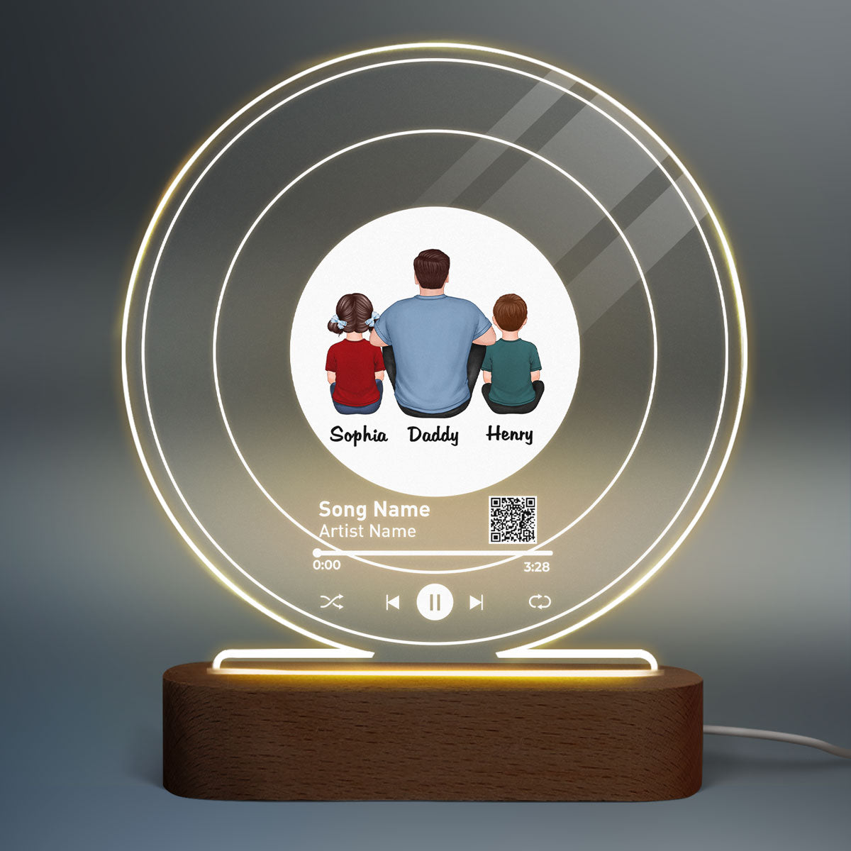 Custom Song Scannable QR Code Father‘s Day Gift For Dad Personalized Acrylic Circle LED Night Light