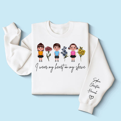 I Wear My Hearts On My Sleeve Birth Month Flower Personalized Sleeve Printed Sweatshirt