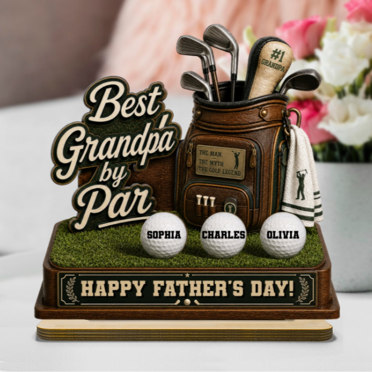 Best Grandpa By Par Custom Kid Name - Personalized 2-Layered Wooden Plaque - Father's Day Gift For Golf Grandpa, Dad, Husband