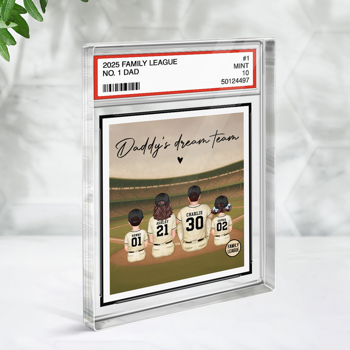 Retro Vintage Baseball Family No. 1 Dad Trading Card Style Personalized Rectangle Acrylic Block Plaque, Gift For Dad