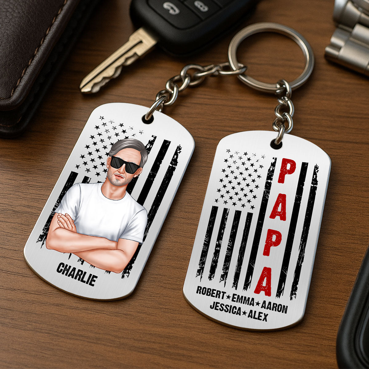 Nation Flag Dad Grandpa Personalized Metal Keychain