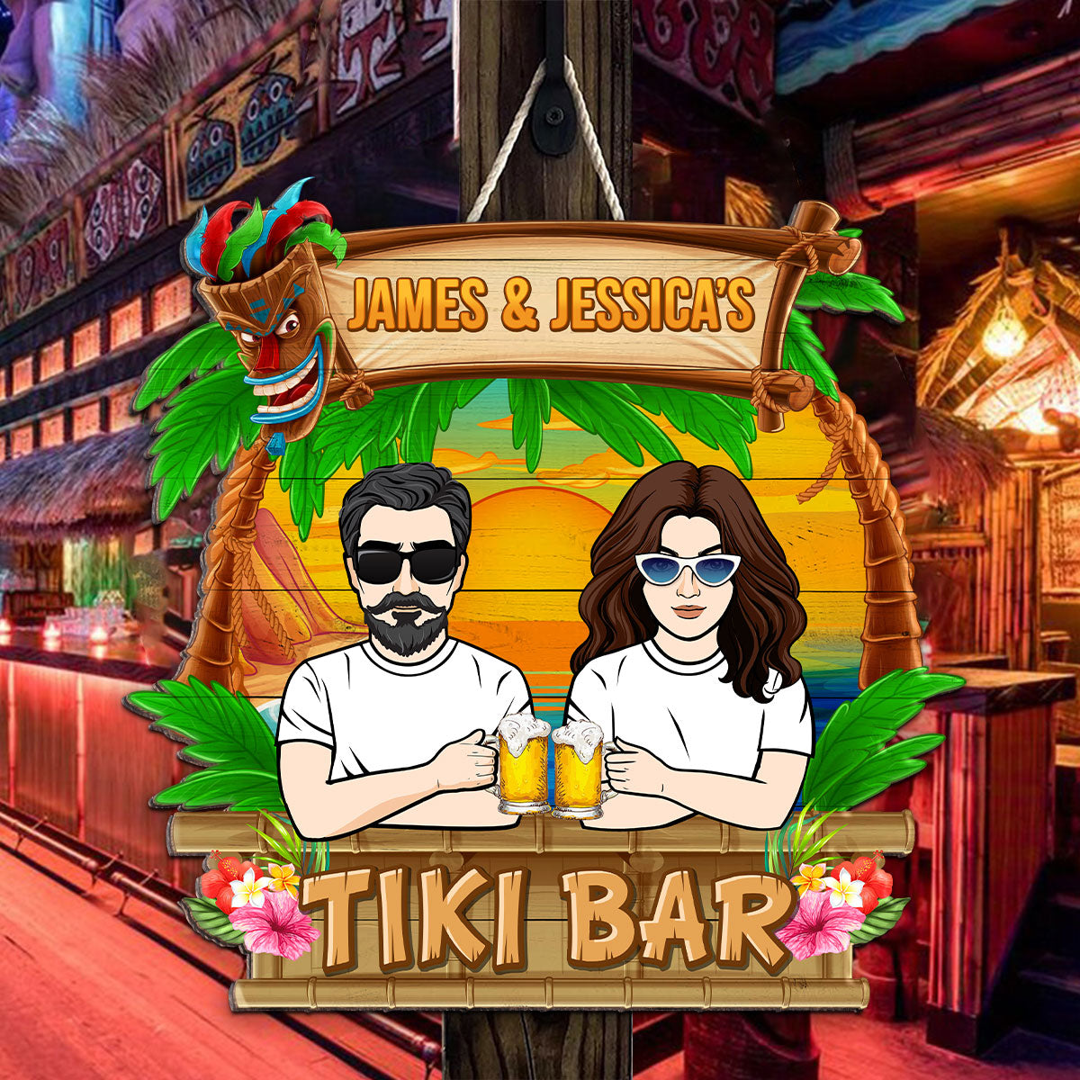Tiki Bar Summer Gift Personalized Wood Sign
