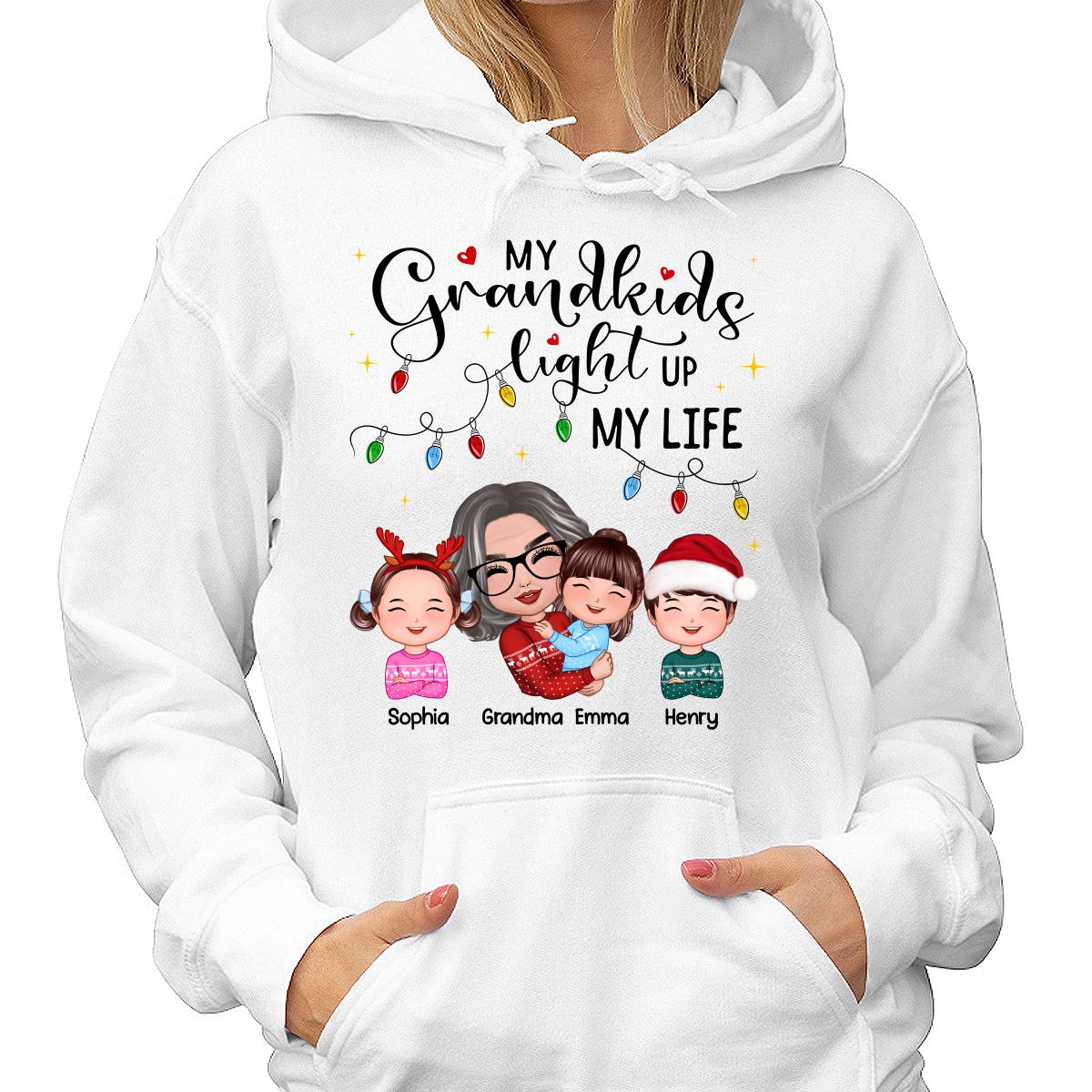 Doll Grandma Hugging Kid My Grandkids Light Up My Life Christmas Personalized Shirt