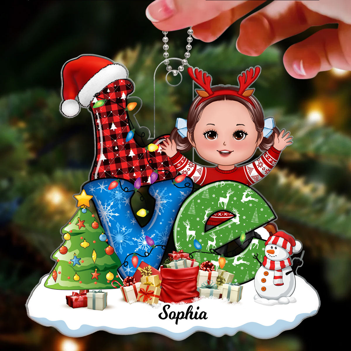 Love Christmas Pattern Grandma Grandkids Gift Personalized Acrylic Ornament
