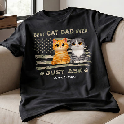 Best Cat Dad Ever Nation Flag Theme Cute Cats - Personalized Shirt - Father's Day Gift For Cat Dad, Patriotic 4th Of July Gift, USA 250th Anniversary