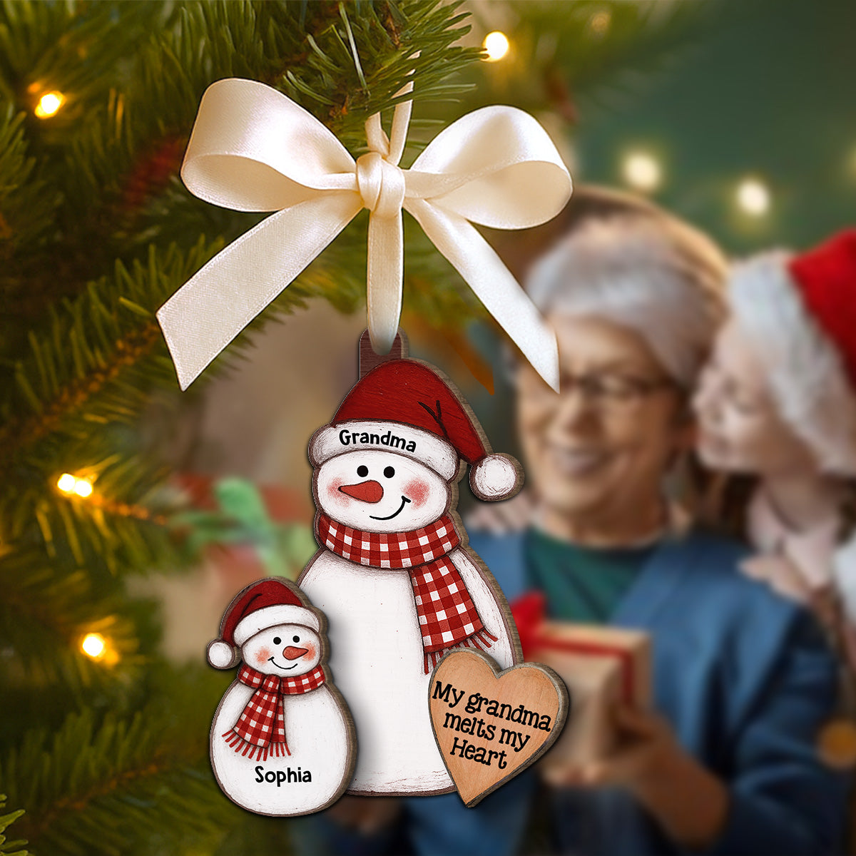 My Grandkid Melts My Heart - Personalized 2-Layer Wooden Ornament - Christmas Gift For Granddaughter, Grandson