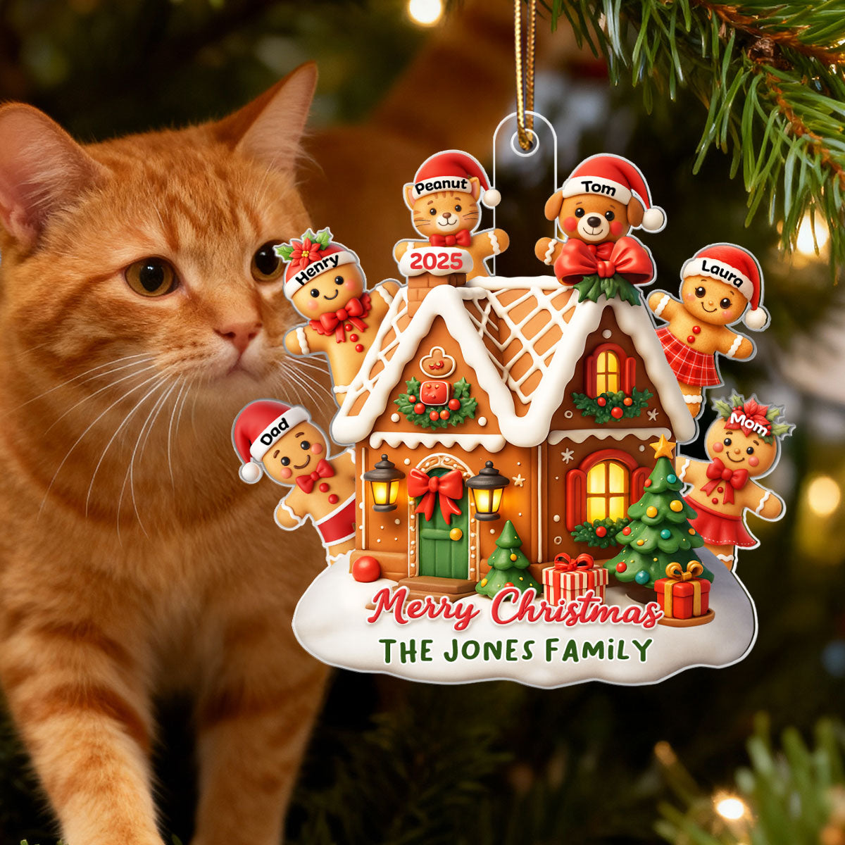 Gingerbread Family - Personalized Acrylic Ornament - Christmas Gift for Family, for Her, for Husband