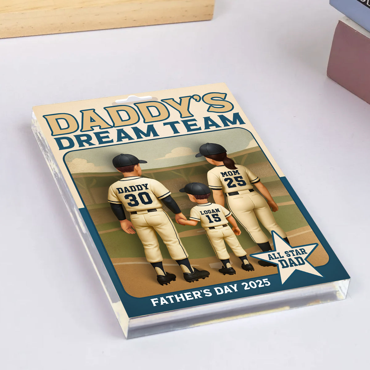 Daddy's Dream Team Baseball Card Personalized Acrylic Block Plaque, Father's Day Gift for Baseball Dad