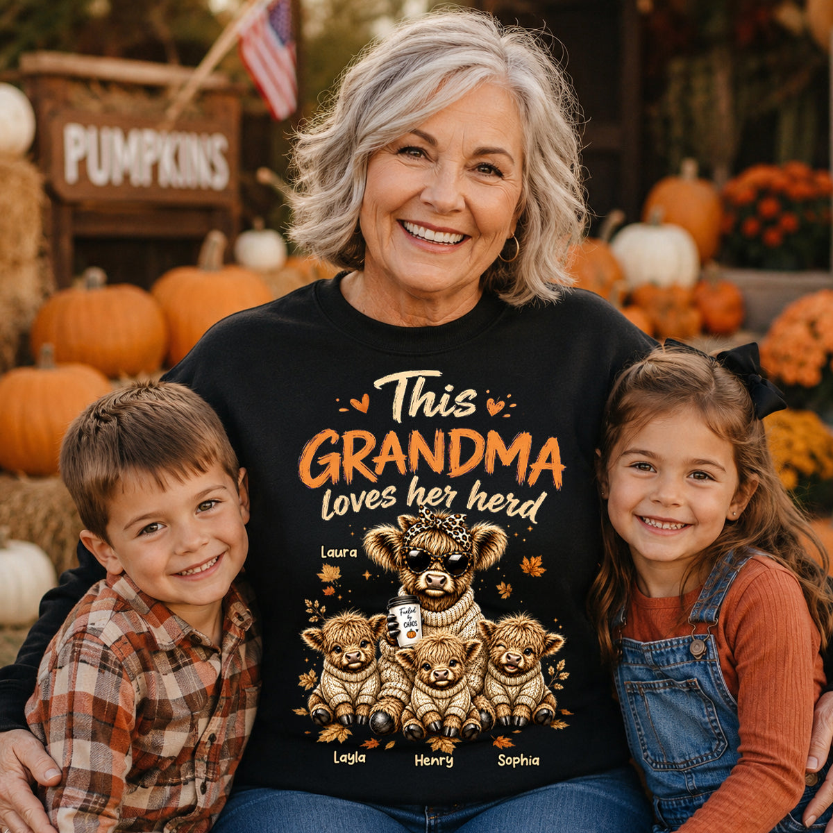 This Grandma Loves Her Herd Fall Season - Personalized Shirt - Cozy Autumn Tee for Grandma