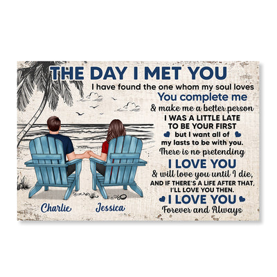 Couple Back View Beach Outline Sketch Personalized Horizontal Poster