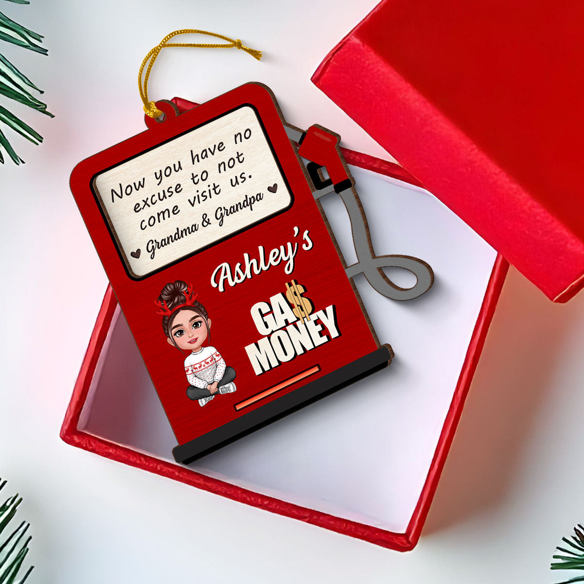 Hidden Message Gas Pump Shaped Personalized Gas Money Holder Ornament, Unique Christmas Gift For Teenager Driver, Funny 16 Birthday Gift