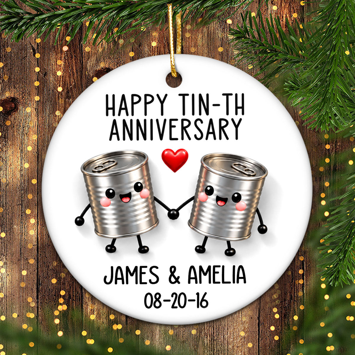 Happy Tin-th Anniversary - Personalized Ceramic Ornament - 10th Anniversary Gift for Husband, Funny 10 year Wedding Gift for Wife