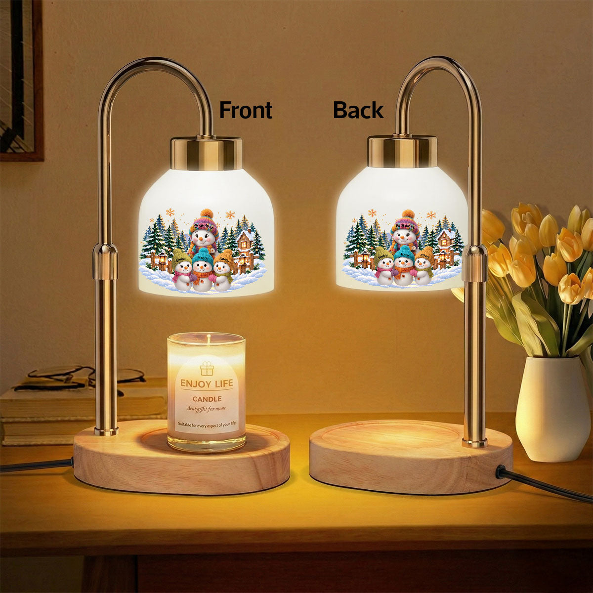 Grandma Grandkids Snowman - Personalized Candle Warmer Lamp - Christmas Home Decor Gift For Grandma