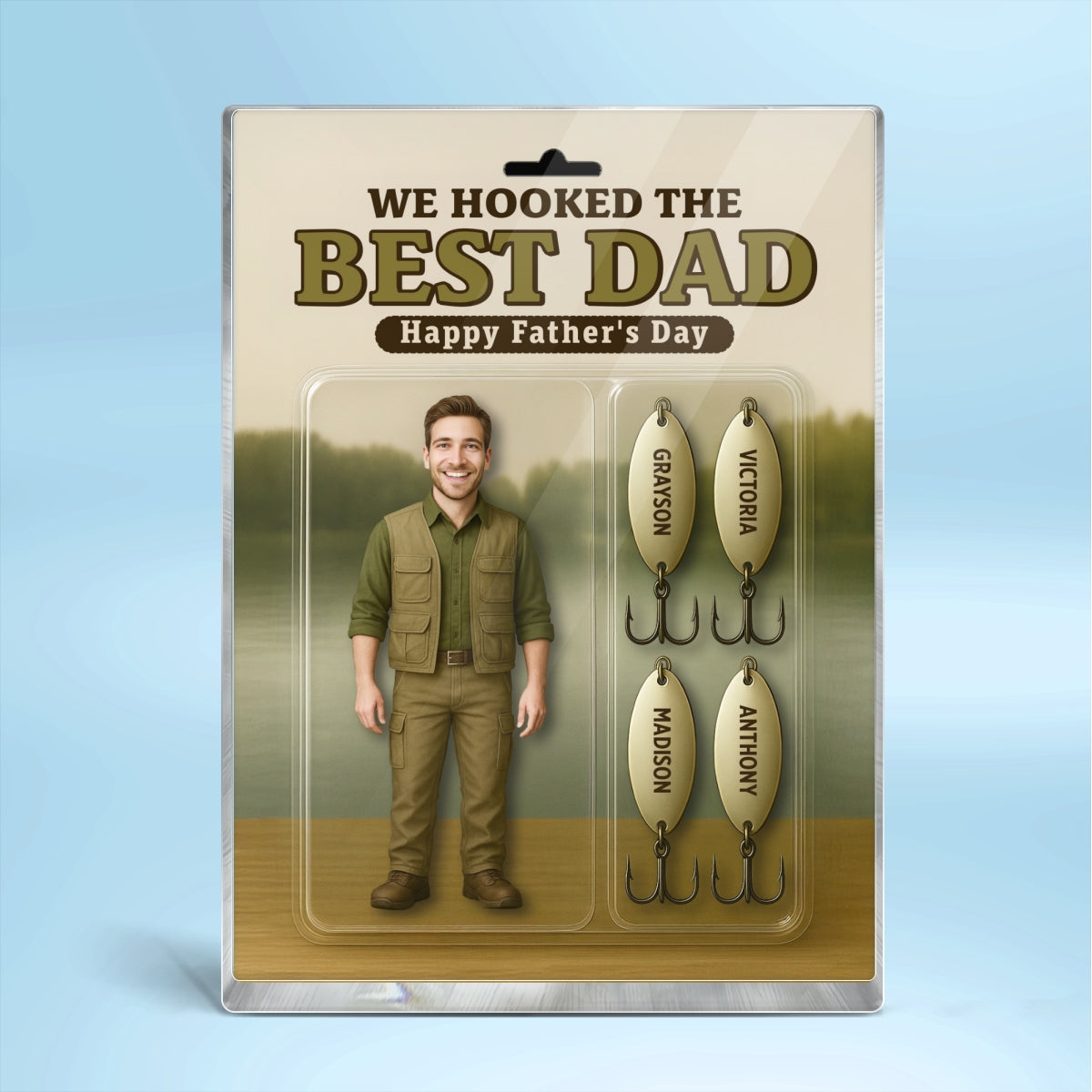 3D Effect Hooked On The Best Dad Fishing Custom Figure Personalized Rectangle Flat Acrylic Block Plaque