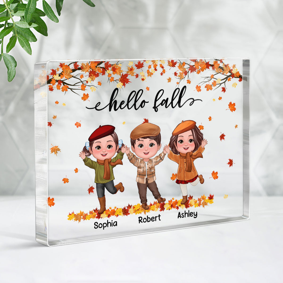 Fall Season Kids Playing Outdoor Personalized Rectangle Acrylic Block Plaque