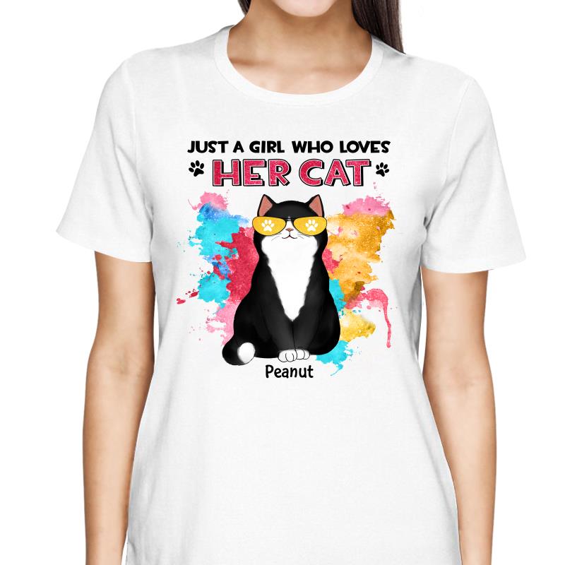 Girl Loves Her Cats Watercolor Texture Cat Mom Personalized Shirt