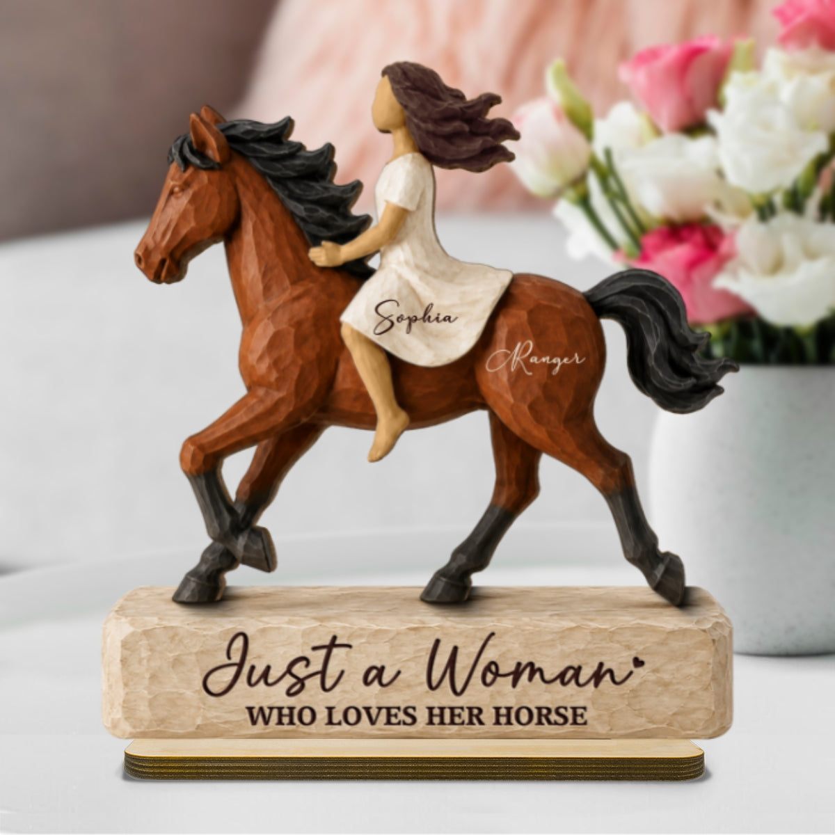 Girl Riding Horse 2D Flat - Personalized 2-Layered Wooden Plaque - Keepsake Gift For Horse Lover