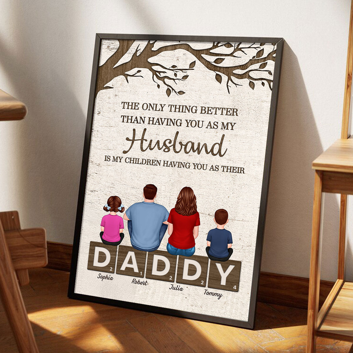 Dad Family Sitting On Text The Only Thing Personalized Poster, Father's Day gift
