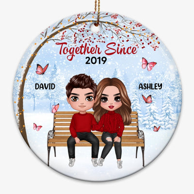 Couple Sitting Under Berry Tree Christmas Personalized Circle Ornament