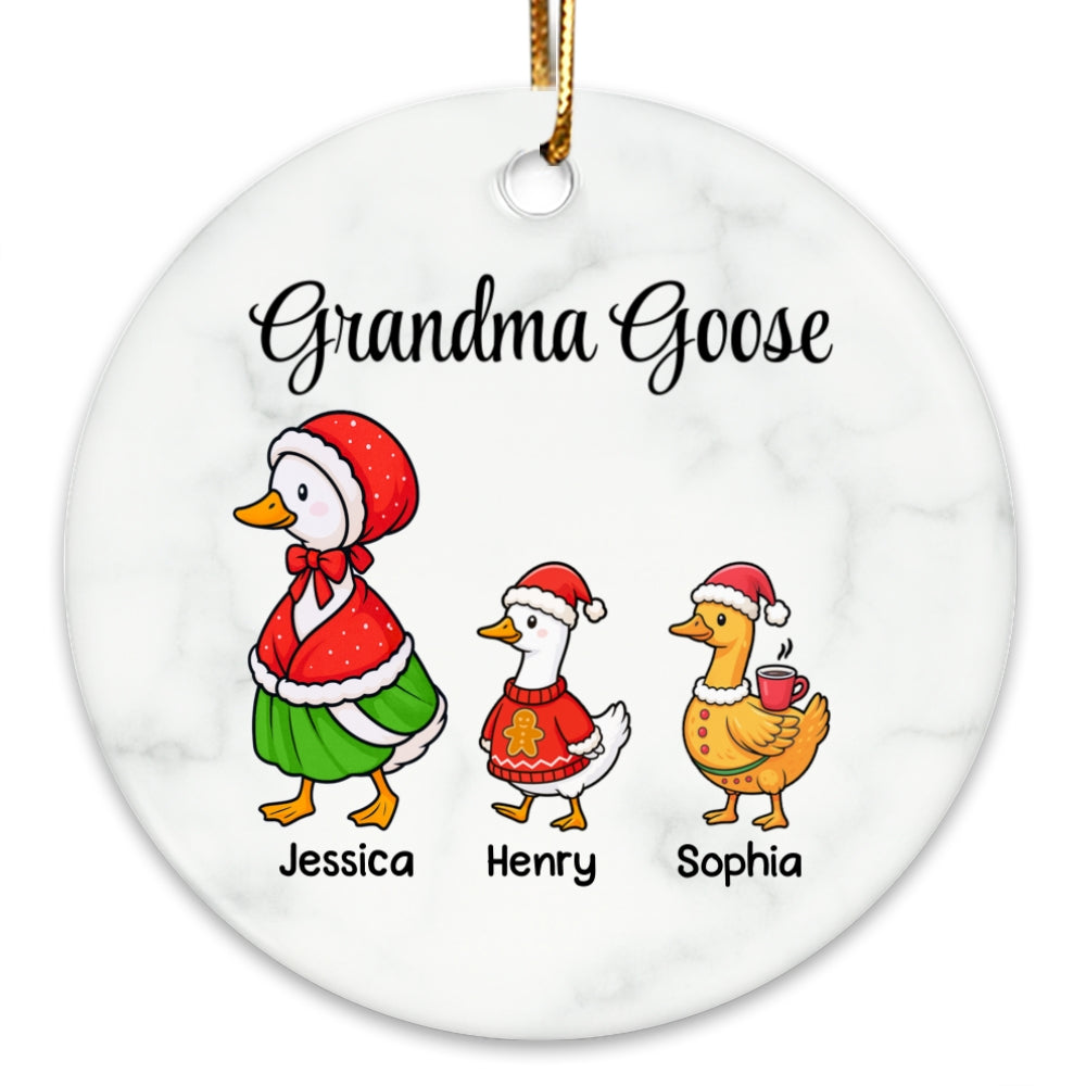 Cute Grandma Goose And Kids Personalized Circle Ceramic Ornament