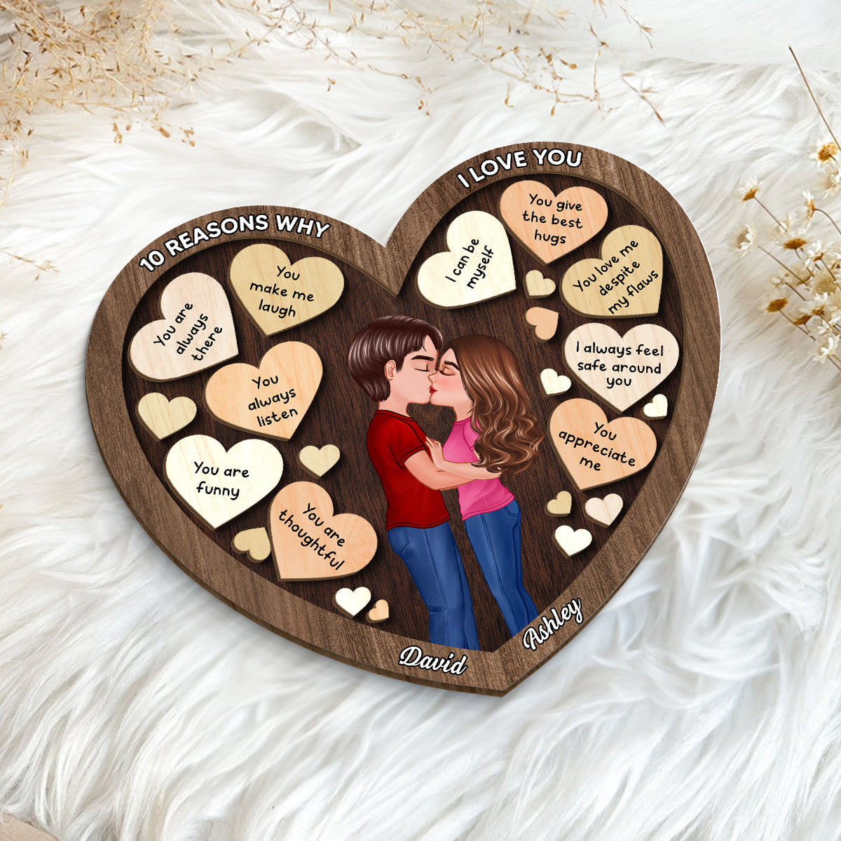 Doll Couple Kissing In Heart Reasons Why I Love You,  Gift For Him, For Her